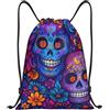 HLBSDM Borsa sportiva con coulisse a forma di teschio di zucchero e fiori del Giorno dei Morti, ideale per palestra, yoga e adulti, 14x16,9 pollici, piccola.