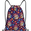 HLBSDM Borsa con coulisse a tema Giorno dei Morti, Halloween, Sugar Cat Skull, Sport, Palestra, Yoga, Zaino con coulisse, Adulto, 14x16,9 pollici, Piccola
