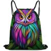 Generic Owl Green Leaves Art Borsa Palestra Sacca da Palestra Stringa Pieghevole per Uomo Donna All'Aperto Borsa con Cordoncino 36X42Cm