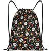 HLBSDM Borsa sportiva con coulisse a forma di teschio di zucchero, cane, scheletro e fiori, ideale per palestra, yoga e adulti, taglia media (35,5 x 43 cm).