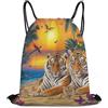 Generic Tropical Tiger Animal World King Art Borsa Sportiva Sacca con Cordoncino Stringa Unisex per Donna Shopping Spiaggia Borsa Palestra 36X42Cm