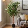 WELL HOME MOBILIARIO & DECORACIÓN Well Home - Pianta artificiale decorativa grande realistica per interni: ficus artificiale da 120 cm, con vaso