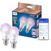 Philips Smart Lighting, Lampadina LED A60 Smart RGB, 2 Pz, E27, 1.521 lm, Luce Bianca Regolabile e a Colori 2.200-6.500 K, Dimmerabile, Connected by WiZ, Alexa, Google Home, Apple Home, Luci Led