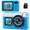 Maxmango D70 4K Macchina Fotocamera Subacquea - 48MP 10FT Fotocamera Digitale Impermeabile per Snorkeling - Doppio Schermo Compatta Galleggiante con 16GB - Batteria 1200mAh per Bambini e Ragazzi (Blu)