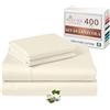 Pizuna Linens Pizuna Set lenzuola letto king size Cotone 160x200 cm Nuovo Avorio, 400 fili con trama Sateen in 100% Cotone a fiocco lungo Completo lenzuola con 1 lenzuolo con angoli, 1 lenzuolo sopra, 2 federe
