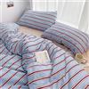 LinQton Set di biancheria da letto con copripiumino a righe, in cotone lavato, stile semplice, rosso e blu, a righe, 3/4 pezzi, con lenzuolo piatto, copripiumino di lusso per hotel (blu, matrimoniale
