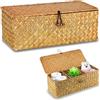 thirei 32 cm x 12 cm x 10 cm Seagrass Cesta Vimini con Coperchio, Rettangolare Cesto Portaoggetti in Vimini, Cestino Intrecciato a Mano a 3 Scomparti per Bagno, Soggiorno, Cucina (Arancione Chiaro)