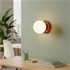 B·LED BARCELONA LED BARCELONA LED Applique da Parete Sfera in Vetro Bianco Ø15 cm con Base Rosso in Metallo, Lampada Vintage e Moderna, Stile Minimalista e di Lusso per Bagno, Specchio e Interni, E27