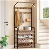 Hzuaneri Appendiabiti con Scarpiera, Mobile Ingresso con 5 Livello Scarpiera, 9 Ganci, 1 Barra Attaccapanni, 30 x 78,5 x 195cm, per Entrata Corridoio, Marrone Rustico HT19001B