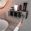 iHave Portaspazzolini con dispenser dentifricio. 3 tazze, 9 scomparti e 3 vani per articoli da bagno. Design elegante nero e oro per arredare il tuo bagno