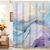 Kzzfqxb 152x183cm Tende da Doccia con Ganci in Plastica, Impermeabile Occluso Viola Blu Marmo Texture Oro Curva Onda Modello artistico del flusso d'acqua, Tessuto in Poliestere per Vasca da Bagno
