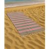 Vico Casa® Telo mare VERSILIA 90x170cm, asciugamano mare in cotone con disegno a righe/Telo spiaggia, piscina, sauna/Corallo e Verde