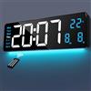 Lafocuse Orologio da Parete Digitale LED 16 Grande, con Luce Notturna a 9 Colori RGB, Telecomando, Dimmer Automatico, Temperatura, Data, 12/24 Ore per Soggiorno Camera da Letto Ufficio, Blu