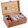 Agatige Scatola da cucito in legno con scomparti, scatola da cucito vintage Scatola da cestino da cucito con kit da cucito per accessori per attrezzi da cucito(With Sewing Kit)