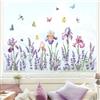 decalmile Adesivi per Finestra Fiore Viola Lavanda Decalcomanie per Finestre Non Adesiva Vetro Pellicola Floreali Iris Farfalla Adesivi Anti-Collisione Finestra Vetro Porte Cucina