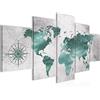Runa Art - Quadri Mappa Del Mondo 200 x 100 cm 5 Pezzi XXL Decorazione Murale Design Verde Grigio 026051c