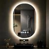 wowspeed Specchio da bagno rotondo con illuminazione 50 x 75 cm, specchio da bagno rotondo con orologio, LED, dimmerabile, 3 colori di luce, antiappannamento, memoria di luce