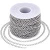 BEAMARKER Catene A Maglie Larghe in Argento da 82 Piede, Catene Intrecciate in Acciaio Inossidabile, Cavo Piatto Saldato in Metallo da 4 x 3mm, Maglie Estensibili Lunghe, Rotolo con Bobina in Plastic