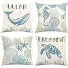 Hopomoon Federe per cuscini in stile marittimo 45x45 cm Set da 4 federe per cuscini con motivi di balene, cavallucci marini e tartarughe per decorazioni da divano
