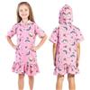 MOEMOE BABY Asciugamani con cappuccio per bambini, accappatoio, poncho, con cerniera, asciugamano da spiaggia con cappuccio, 100% cotone, per ragazze, M, rosa