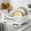 Home in Smart Scolapiatti con Vassoio Raccogligocce Rimovibile, Portaposate Integrato, Organizer per Piatti Bicchieri e Posate, Asciugatura Rapida, 44×23×17 cm (Bianco)