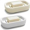 hankousi Confezione da 2 portasapone portatili, antiscivolo, con fori di drenaggio e portasapone in plastica facile da pulire, per bagno, cucina e viaggi (bianco e grigio)