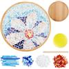 WEBEEDY Kit Fai da Te per Mosaico con Sottobicchieri in Bambù - per Adulti e Principianti, Piastrelle in Vetro Stile Blu con Base Rotonda per Sottobicchiere Fatto a Mano
