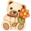 THUN, Teddy con Fiore in Ceramica Decorata a Mano, Versione Media, Linea Primavera da Vivere, 9.8 x 8.7 x 10.5 cm h