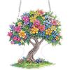 Reofrey Hanging Diamond Painting con Doppio Lato Rhineston Fiori e Alberi, 20x20cm Cristallo Suncatcher Pittura Diamante Acchiappasole Con Catena, Decorazione Appendere Per Finestra Giardino Regalo