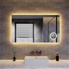 SUNXURY Specchio da bagno LED 100 x 60 cm, specchio da bagno con illuminazione, 3 modalità di colore, spina, 3 lente d'ingrandimento, anti-appannamento e interruttore tattile, specchio da parete