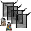 YEAMLTE Piccole Borse a Rete Nero, Sacchetti in Rete di Nylon con Coulisse e Clip, 20x15cm Borsa a Rete con Coulisse, per Palestra Viaggi, Attività All'aperto, Giocattoli da Riporre (4 PCS)