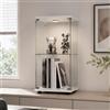 BRILVERDE Vetrina con Ripiani in Vetro, con Luci LED, Doppia Anta con Serratura, Mobile Vetrina per Collezioni, Libri, Vini, Ufficio e Soggiorno (2 Bianco LED Singola, 86.2 x 40.4 x 36.5 cm)