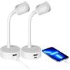 Obeaming 2 x Lampade da Lettura Camper LED 12V, 3200K (Dimmabile) e Luce Notturna Rossa Soffusa, Dotato di Caricabatterie USB-A e USB-C, per Barca Furgone Cabina, Flessibile Collo di Cigno (Bianco)