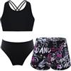 Freebily Costume da Bagno Bambina 3 Pezzi Tankini Mare Crop Top Corto Canotteria + Pantaloncini da Bagno + Mutande Slip Costumi Mare Bikini da Spiaggia Trikini Swimsuit A Cocco Nero 13-14 Anni