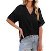 PASUDA Camicia Donna Estiva Lino Camicetta Manica Corta Elegante Blusa Scollo a V Maglietta con Bottoni Moda Casual Tinta Unita Tunica Copricostume Mare Tops(Bianco,L)