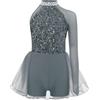 iiniim Vestito Da Ballo Jazz Per Bambina Leotard Per Gimnacia Ritmica Tutù Da Pattinaggio Artistico Mono Asimmetrico Per Ballerine Grigio 11-12 anni