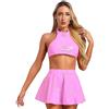 MSemis Lingerie Biancheria Intima Donna Sexy Reggiseno Bralette Crop Top + Minigonna Gonna Svasata Completo Intimo in Pelle Verniciata Latex Lingerie Sexy Hot per Sesso Rosa A 4XL
