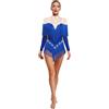 CHICTRY Body da Pattinaggio Artistico Donna Leotards con Frange Vestito Danza Classica Salsa Jazz Nappa Vestito da Ballo Latino Rumba Samba Tango Bodysuit Blu A L