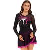 Agoky Abito da Pattinaggio Artistico per Donna Vestito da Danza Lirica con Strass Manica Lunga Body Leotard da Ginnastica Abito da Ballo Salsa Rumba Tango Dancewear Rosa Caldo S