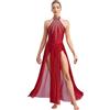 dPois Vestito da Ballo Lirico Contemporaneo Donna Senza Maniche Abito da Danza Classica Moderna Vestito da Pattinaggio Artistico Costume da Ballo Latino Americano Azzurro XXL