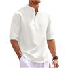 Jinsha T Shirt Vintage Elegante Uomo Maglietta Manica Lunga Warfg Casual Henley Tshirt Maglia Bottone Magliette Bianco M