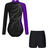 CHICTRY Body Ginnastica Artistica Donna Maniche Lunghe con Pantalocini Strass Leotards Tuta Sportiva Abito da Ballerina Balletto Danza Classica Dancewear Viola S