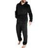 PODOLIXIA Set pigiama da uomo invernale lungo, in flanella, 2 pezzi, da uomo, lungo, soffice, felpa con cappuccio e pantaloni, per il tempo libero, per la casa, biancheria da notte in due pezzi, Nero