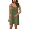 Generic Abiti in lino da donna UK con scollo a V estivo mini abito senza maniche casual sciolto spalline sottili corto cotone lino prendisole senza schienale vacanze elegante spiaggia coprire, Verde militare