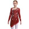 Freebily Abito da Pattinaggio Artistico Bambina Vestito Danza Classica Moderna Lirica Manica Lunga Body Ginnastica Artistica Vestito Ballo Latino Americano Contemporaneo Borgogna 9-10 Anni