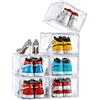 ADOV Scatole Porta Scarpe Set da 6, Contenitori Trasparenti Impilabili in Plastica con Coperchio, Organizer per Sneaker Uomo Donna Bambini, fino a EU 46