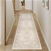 PureCozy Vintage Tappeto Cucina Beige 60x240cm Tappeto Camera da Letto Lavabile in Lavatrice Grandi Tappeti Sala Soggiorno Ufficio Carpet Pelo Corto Antiscivolo Rug