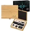 Maverton Cavatappi Elettrico per Vino + Apribottiglie Birra - Set da 6 Pezzi - Personalizzazione con Stampa - Scatola in Legno di Bambù - dimensioni 27x22x7 cm - per Lui - Iniziali