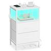 SONGMICS BELLAH Collezione - Comodino con Stazione di Ricarica, Tavolino con LED Regolabile Controllato da APP, 1 Ripiano Aperto e 2 Cassetti, Camera da Letto, Bianco Nuvola e Bianco Neve LGS302WH03
