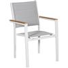 DRW Sedia imbottita in alluminio e textilene in bianco e grigio, 86 x 50 x 60 cm